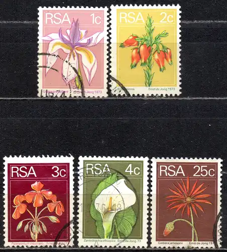 Südafrika, Mi-Nr. 447, 448, 449, 450 + 459 gest., Blüten