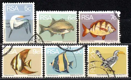 Südafrika, Mi-Nr. 451, 452, 453, 454, 455 + 458 gest., Vögel + Fische