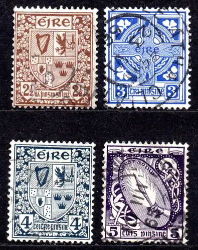 Irland, Mi-Nr. 75, 76 I, 77 + 78 I gest., Nationale Symbole