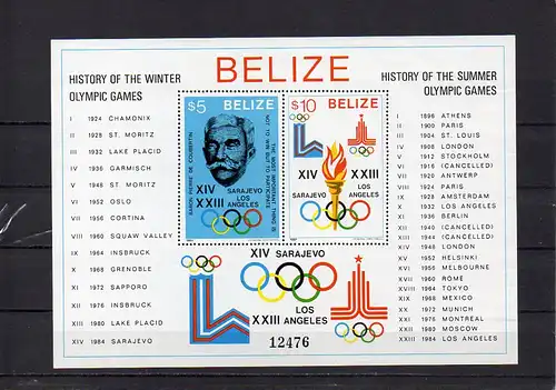 Belize, Block Mi-Nr. 36 a **, Geschichte der Olympischen Spiele