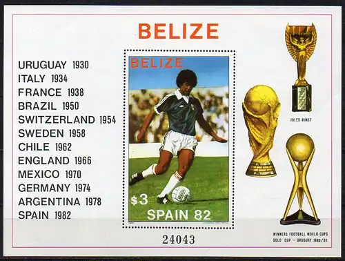 Belize, Block Mi-Nr. 46 **, Fußball-Weltmeisterschaft 1982 Spanien