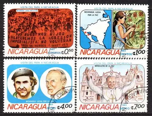 Nicaragua, Mi-Nr. 2371 - 2374 gest., kompl., Besuch von Papst Johannes Paul II.