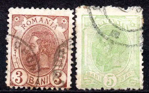 Rumänien, Mi-Nr. 131 + 132 gest., König Karl I.