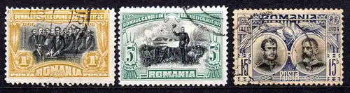 Rumänien, Mi-Nr. 187, 189 + 191 gest., 40 Jahre Regentschaft von Karl I.