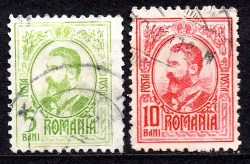 Rumänien, Mi-Nr. 212 + 213 gest., König Karl I.