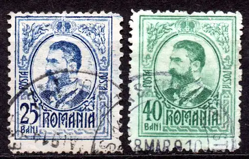 Rumänien, Mi-Nr. 215 + 216 gest., König Karl I.
