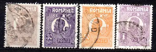 Rumänien, Mi-Nr. 267, 269, 270 I + 272 gest., König Ferdinand I.