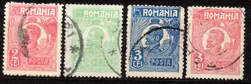 Rumänien, Mi-Nr. 273, 274 III, 275 + 277 gest., König Ferdinand I.
