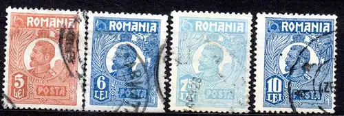 Rumänien, Mi-Nr. 280 II, 281, 284 + 285 gest., König Ferdinand I.
