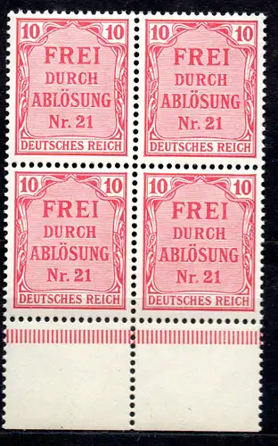 Deutsches Reich, Dienstmarke Mi-Nr. 4 **, 4´er-Block UR, Zähldienstmarken für Preußen
