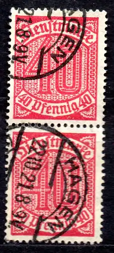 Deutsches Reich, Dienstmarke Mi-Nr. 28 gest., senkrechtes Paar, Dienstmarken für alle Länder
