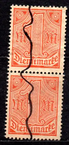 Deutsches Reich, Dienstmarke Mi-Nr. 30 gest., senkrechtes Paar, Federzugentwertung, Dienstmarken für alle Länder