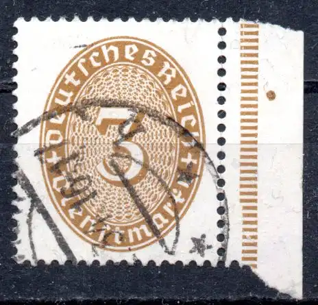 Deutsches Reich, Dienstmarke Mi-Nr. 114 gest., Rand rechts, Wertziffer im Oval