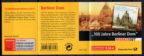 BRD, Markenheftchen MH Mi-Nr. 57 Ersttagsstempel, 100 Jahre Berliner Dom