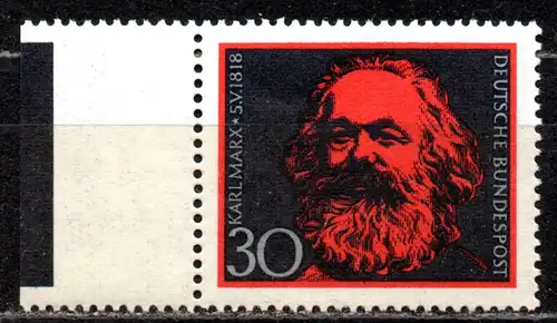 BRD, Mi-Nr. 558 **, Rand links mit Farbrandstreifen, Karl Marx