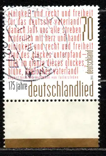 BRD, Mi-Nr. 3263 gest., UR mit Farbrandstreifen, 175 Jahre Deutschlandlied