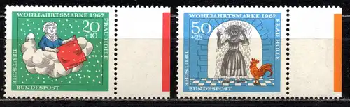 BRD, Mi-Nr. 539 + 541 **, Rand rechts mit Farbrandstreifen, Wohlfahrt 1967: Frau Holle