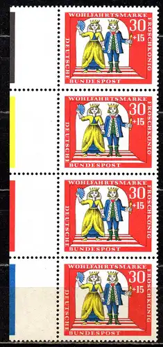 BRD, Mi-Nr. 525 **, Rand links mit Farbrandstreifen, senkr. 4´er-Streifen, Wohlfahrt 1968: Der Froschkönig