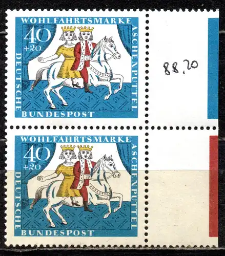 BRD, Mi-Nr. 488 **, Rand rechts mit Farbrandstreifen, senkr. Paar, Wohlfahrt 1967: Aschenputtel