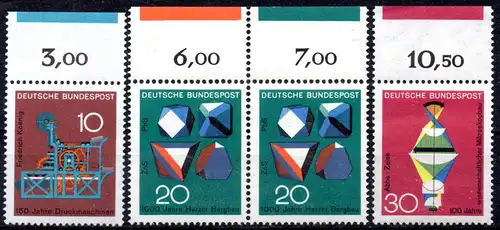 BRD, Mi-Nr. 546 - 548 **, OR mit versch. Farbrandstreifen, Fortschritt in Technik und Wissenschaft
