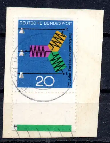 BRD, Mi-Nr. 521 gest., UR mit Farbrandstreifen auf Briefstück, Fortschritt in Technik und Wissenschaft