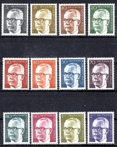 Berlin, Mi-Nr. 359 - 370 **, kompl., Bundespräsident Gustav Heinemann