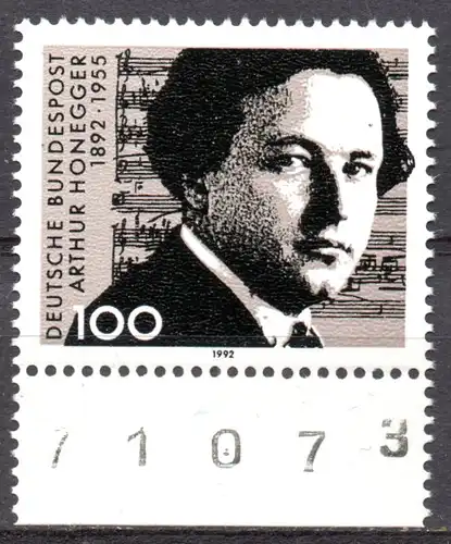 BRD, Mi-Nr. 1596 **, UR mit Zählnummer, Arthur Honegger