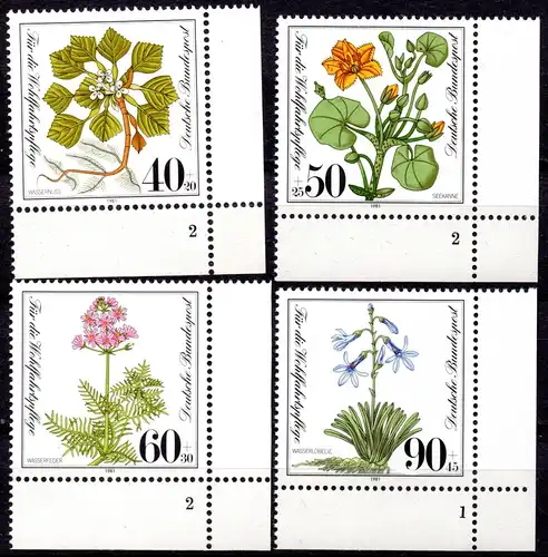 BRD, Mi-Nr. 1108 - 1111 **, kompl., Eckrand UR mit Formnummer, Wohlfahrt 1981 - Gefährdete Wasserpflanzen