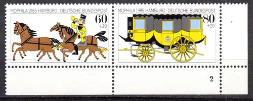 BRD, Mi-Nr. 1255 - 1256 **, kompl., ZD, Eckrand UR mit Formnummer, Internationale Briefmarkenausstellung MOPHILA ´85 Hamburg