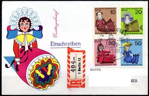 Berlin, Mi-Nr. 322 - 325 gest. kompl. auf FDC, Wohlfahrt 1968 - Puppen