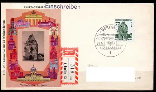 Berlin, Mi-Nr. 248 gest. auf FDC, Deutsche Bauwerke - Osthofentor (Soest)