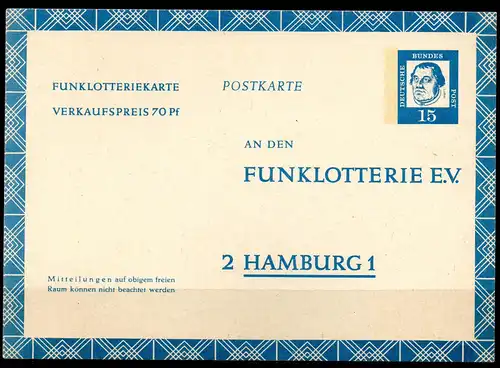 BRD, Funklotterie-Postkarte Mi-Nr. FP 10 ungebraucht, Martin Luther