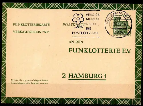BRD, Funklotterie-Postkarte Mi-Nr. FP 12 gestempelt 15.12.66 in Holzminden 