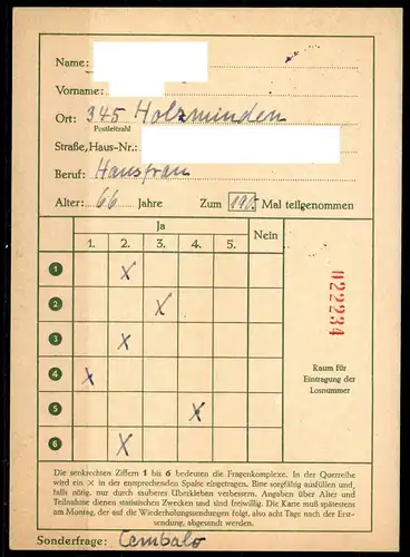 BRD, Funklotterie-Postkarte Mi-Nr. FP 12 gestempelt 15.12.66 in Holzminden 