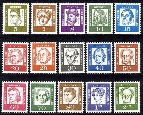 Berlin, Mi-Nr. 199 - 213 **, kompl., Bedeutende Deutsche