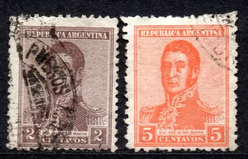 Argentinien, Mi-Nr. 233 X + 236 X gest., General San Martin
