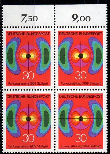 BRD, Mi-Nr. 599 **, 4´er-Block, Rand oben, Funkausstellung Stuttgart