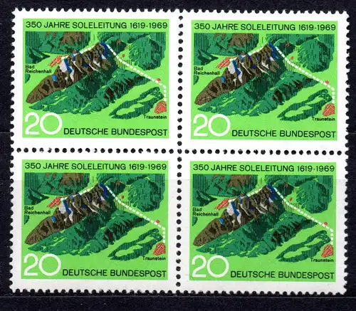 BRD, Mi-Nr. 602 **, 4´er-Block, 350 Jahre Soleleitung