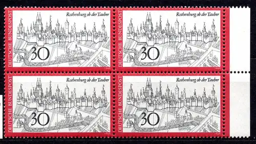 BRD, Mi-Nr. 603 **, 4´er-Block, Rand rechts, Fremdenverkehr: Rothenburg ob der Tauber