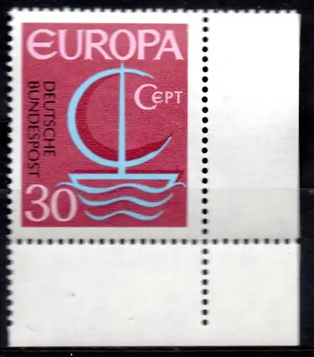 BRD, Mi-Nr. 520 **, Eckrand UR, Europa CEPT 1966