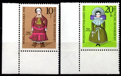 BRD, Mi-Nr. 571 + 572 **, Eckrand UL, Wohlfahrt 1968: Puppen