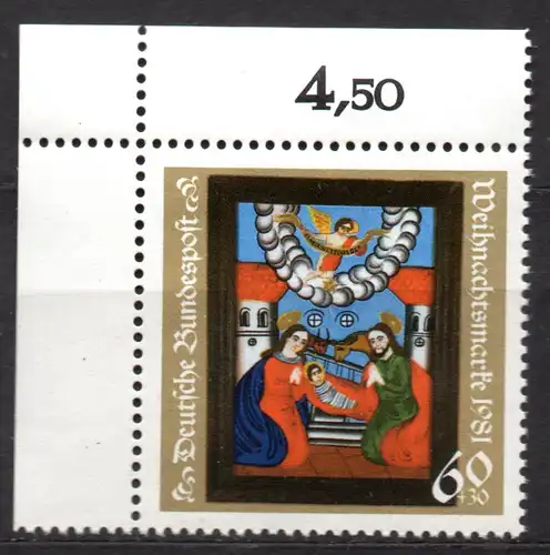 BRD, Mi-Nr. 1113 **, Eckrand OL, Weihnachten 1981