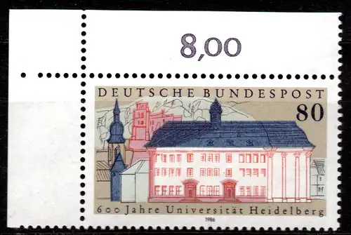 BRD, Mi-Nr. 1299 **, Eckrand OL, 600 Jahre Universität Heidelberg