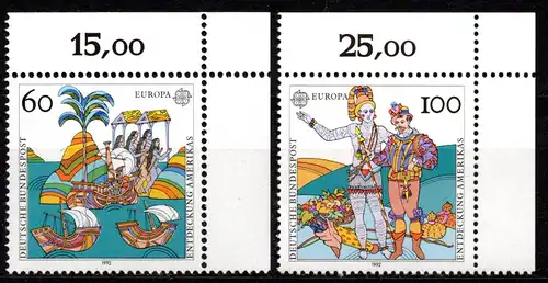 BRD, Mi-Nr. 1608 - 1609 **, kompl., Eckrand OR, Europa CEPT 1992