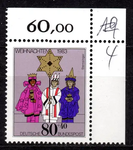 BRD, Mi-Nr. 1196 **, Eckrand OR, Weihnachten 1983