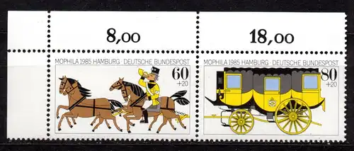 BRD, Mi-Nr. 1255 - 1256 **, kompl., Eckrand OL, Internationale Briefmarkenausstellung MOPHILA ´85 Hamburg