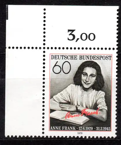 BRD, Mi-Nr. 1013 **, Eckrand OL, Anne Frank
