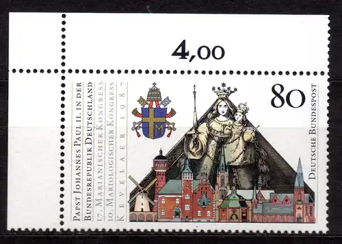 BRD, Mi-Nr. 1320 **, Eckrand OL, Besuch von Papst Johannes Paul II.