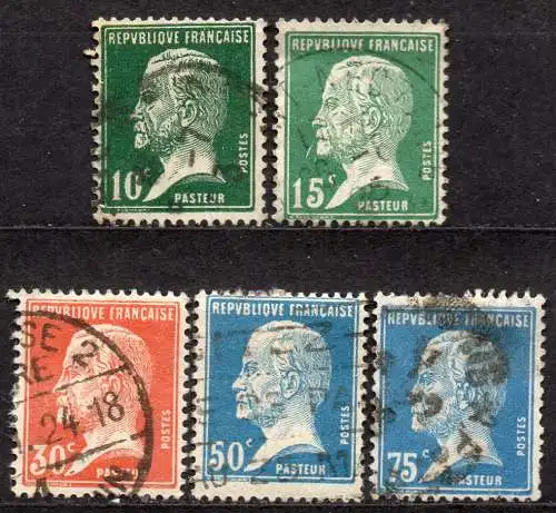 Frankreich, Mi-Nr. 153, 154, 155, 157 + 158 gest., Louis Pasteur