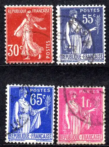 Frankreich, Mi-Nr. 363, 366, 368 + 369 gest., Säerin + Sinnbild des Friedens